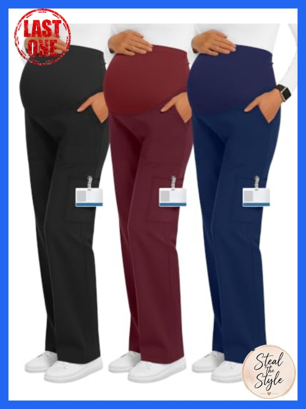 3 Pack Maternity Scrub Pants 6 Pockets Stretch Waist Medical Work Bottoms